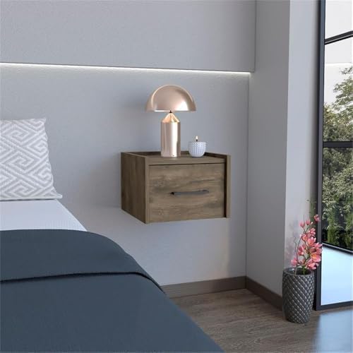 DEPOT E-SHOP 59" Yorktown Floating Nightstand, Space-Saving Design with Handy Drawer and Surface, Dark Brown – Bedside Nightstand with Storage for Bedroom Beside Tables & Small Spaces