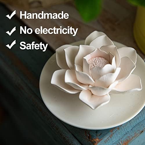 Essential Oil Passive Flower Diffuser -Lotus Flower Porcelain Aromatherapy Diffusers for Small Mini Room, Desk Decorative, Bathroom (Lotus)