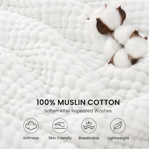 Love's cabin 100% Cotton Muslin Blanket Queen Size for Bed, White