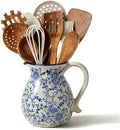 6.1" Blue & White Ceramic Farmhouse Utensil Holder for Kitchen Counter