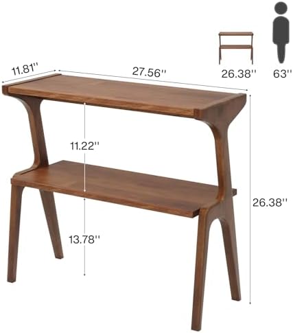Tribesigns Set of 2 Solid Wood Side Table, 2-Tier Farmhouse End Table with Storage Shelves, Slim Side Table for Couch with Unique Legs, Long Bedside Table for Bedroom, Living Room, Rustic Brown