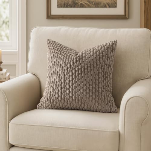 MIULEE Decorative Throw Pillow Covers 18x18 Neutral Brown Textured Corduroy