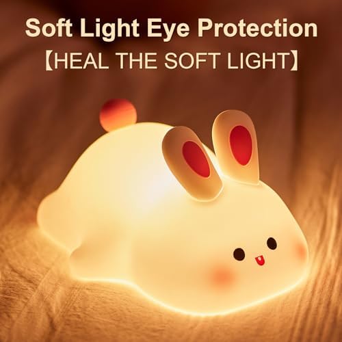 Big Face Rabbit Silicone Night Light for Kids,Cute Animal Lamp, Easter Rabbit,Gifts Dimmable Light up Bunny, Nursery Night lamp,Rechargeable Bunny Nightlight, Bedside Lamp for Breastfeeding