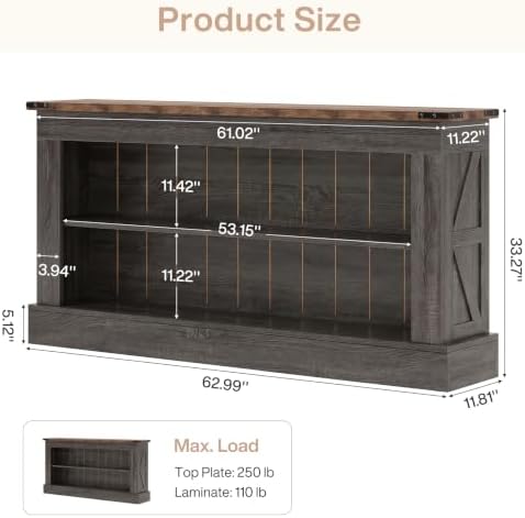 Tribesigns 63" Console Table, 3-Tier Entryway Table with Storage Shelves
