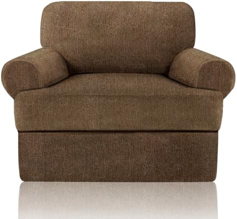Sofa Cover 2 Pieces T Cushion Chair Covers with Arms Super Stretch Chair Slipcover for Living Room,Slip Cover Anti Slip Armchair Furniture Protector Pet Universal(Chocolate, 1 Cushion)