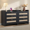SICOTAS Nightstands Set of 2 : Rattan Tall Bedside Table with 3 Drawers