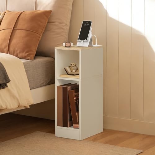 MAHANCRIS Narrow Nightstand, Narrow End Table with Charging Station