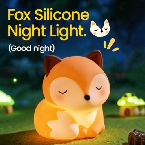 Fox Night Light Silicone Squishy Animal Lamp with 30 Min Auto Timer