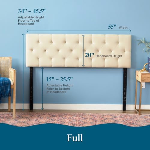 LUCID Mid-Rise Upholstered Headboard, Tufted, Pearl, Full/Full XL Size