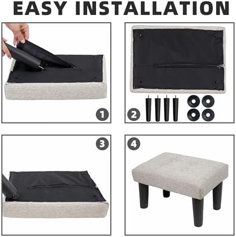 CAROLMADE Ottoman Foot Rest, Linen Small Ottoman Foot Stool with Legs Modern Footstool Ottomans for Living Room Entryway Office, Beige