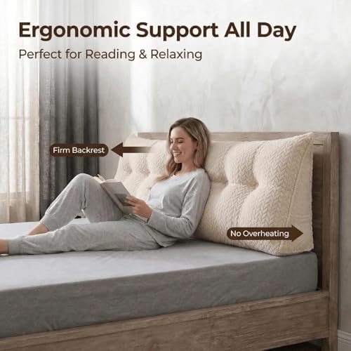 Headboard Pillow Twin Size, Reading Pillow for Bed, Leaf Pattern Wedge Pillow, Tufted Backrest Support, Headboard Substitute, Beige