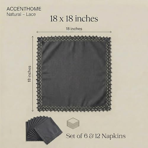 ACCENTHOME Grey Cloth Napkins Set of 12 18x18 inch Cotton Dinner Napkins - Washable Soft Premium Hotel Quality Reusable Napkins Perfect Table Napkins for Family Dinners, Weddings & Everyday Use