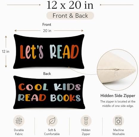Rusenbao Kids Classroom Reading Corner Decor Throw Pillow Covers 20 x 12
