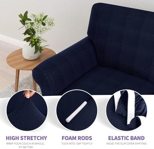 ZNSAYOTX Couch Covers for 3 or 4 Cushion Couch High Stretchy Spandex Pet Friendly Sofa Slipcover 1 Piece Non Slip Couch Covers Extra Large Furniture Protector (Navy Blue, XL Sofa)