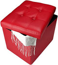 Bsketa Storage Ottoman Bench,17 Inch Folding Leather Foot Rest Stool,Red