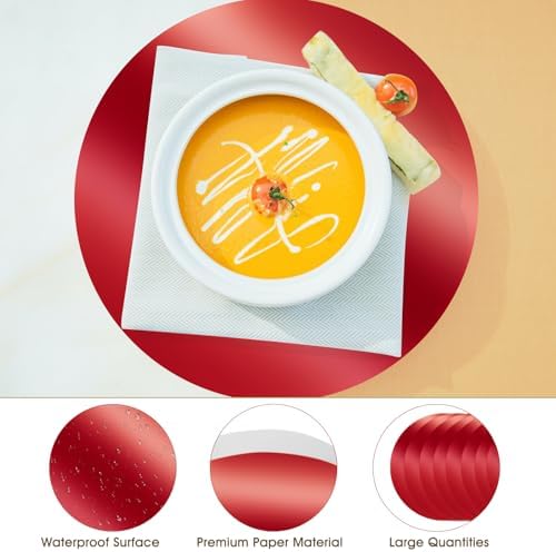 KesaPlan 100PCS 13in Round Red Placemats, Disposable Paper Chargers Plate