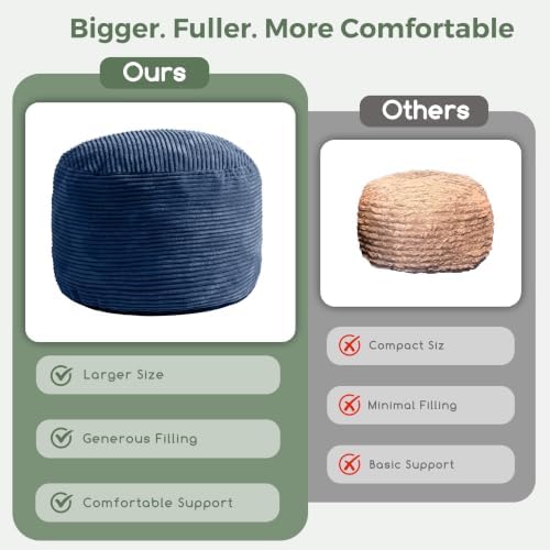 HIGOGOGO Round Stuffed Pouf Ottoman, Corduroy Poufs with Foam Chunk Filling, Furry and Fluffy Pouf Foot Stool Storage Ottoman, 20 X 15 Floor Poufs Foot Rest for Living Room, Navy