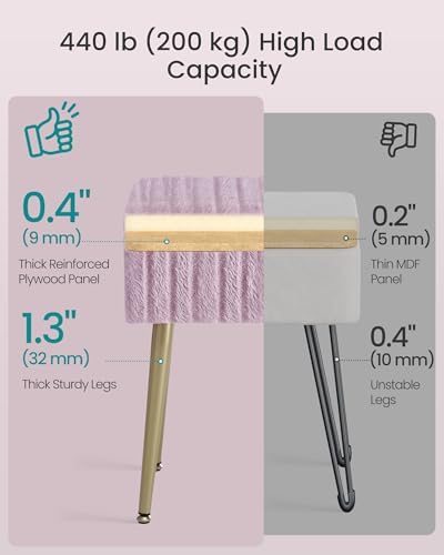 SONGMICS Vanity Stool Chair with Storage, Metal Legs, Max. Load 440 lb