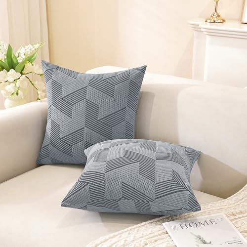 JIVINER Decorative Geometrical Throw Pillow Covers 18 x 18 Inch, Set of 2 Soft Modern Pattern Pillow Covers for Sofa, Couch, Living Room, Light Grey