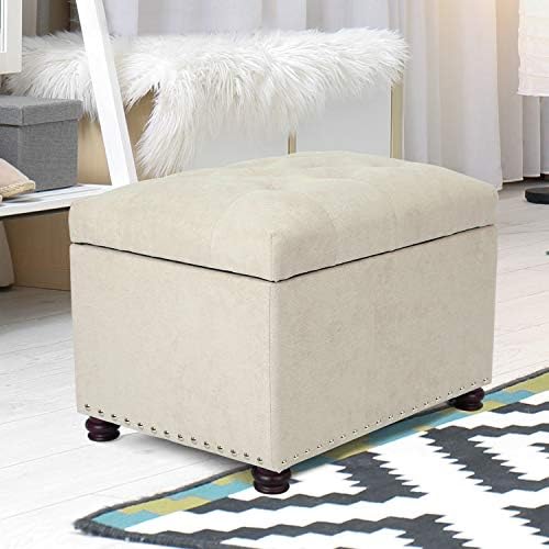 Adeco Classy Cotton Mix Fabric Accents Rectangular Storage Bench Footstool Ottomans & Storage Ottomans, White