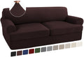 Turquoize 3 Piece T Cushion Sofa Slipcovers Stretch Couch Cover Furniture Covers with 2 Individual T Cushion Covers, Machine Washable (2 Cushion Sofa, Brown)