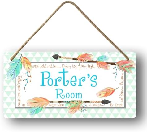 Personalized Name Wall Hanger Door Feathered Arrow Green Decorations Sign Custom Wooden Child Bedroom Sign