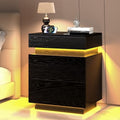 COWMOU LED Night Stand with Charging Station, Sliding Top Hide Storage, 2 Outlets and USB-A/C Ports Bed Side Tables Bedroom Set Black End Table for Living Room
