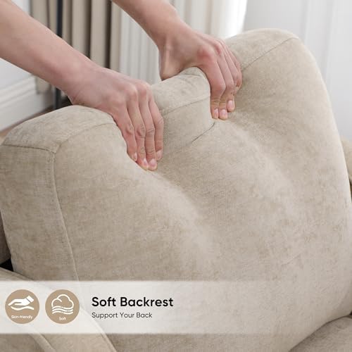 Accent Chair for Living Room, Mid Century Modern Reading Chair for Bedroom, Upholstered Armchair with Side Pockets, Comfy Single Sofa Side Chair for Office, Apartment, Small Room, Light Brow