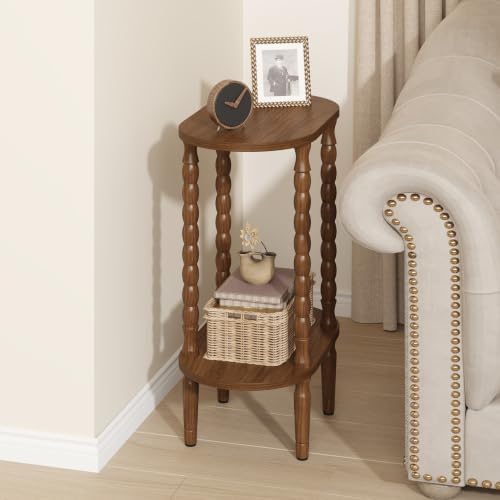 TUTOTAK Narrow Side Table with Solid Wood Legs, Small Oval End Table