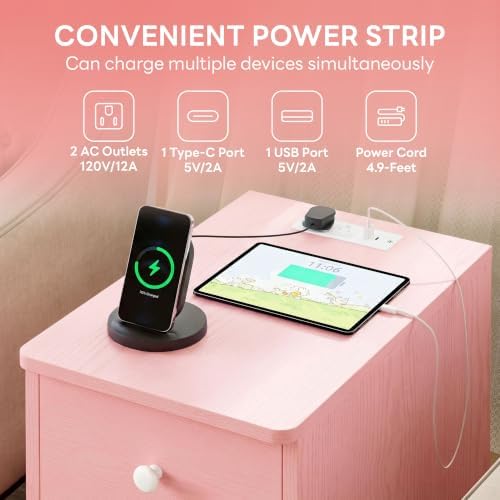 LIKIMIO Nightstand with Charging Station, 3 Drawers Modern for Bedroom