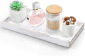 ALELION 13" White Bathroom Vanity Tray for Counter - Wood Decorative Tray for Toilet Tank Makeup Perfume Jewelry Catchall Table - Wooden Kitchen Countertop Organizer for Soap Dispenser