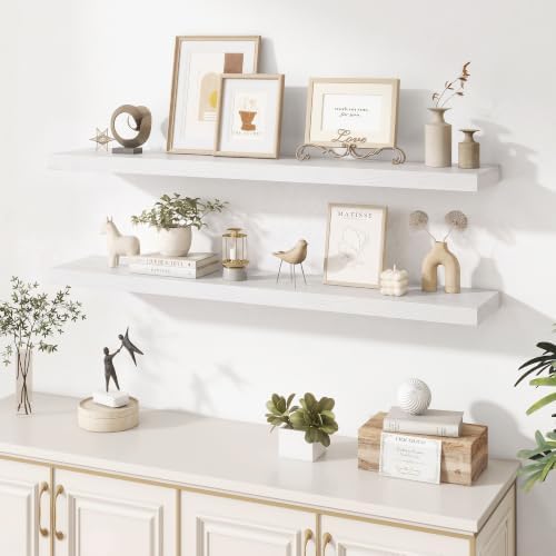 Dreamland 48 Inches Wall Mounted Wood Floating Shelves, White, 2 Pack