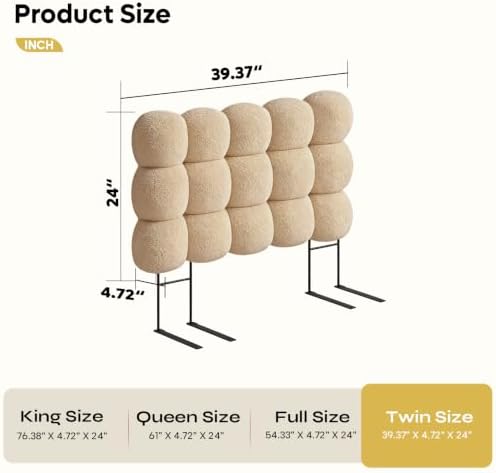 Pinmoco Twin Cloud-Shaped Upholstered Headboard, Teddy Fleece Light Brown