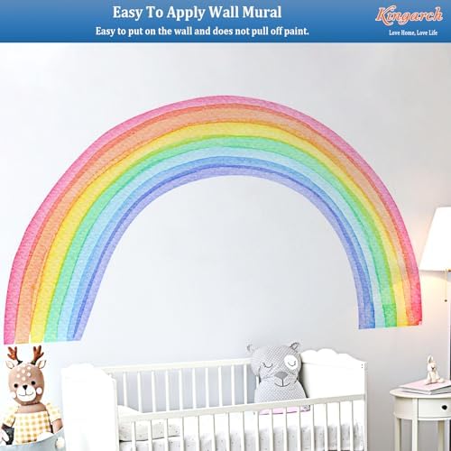 Large Watercolor Rainbow Wall Decals, Colorful Peel and Stick Vinyl Nursery Wall Decor, Removable Home Room Wall Decor Murals Stickers for Kids Girls Toddler Bedroom Living Room Playroom