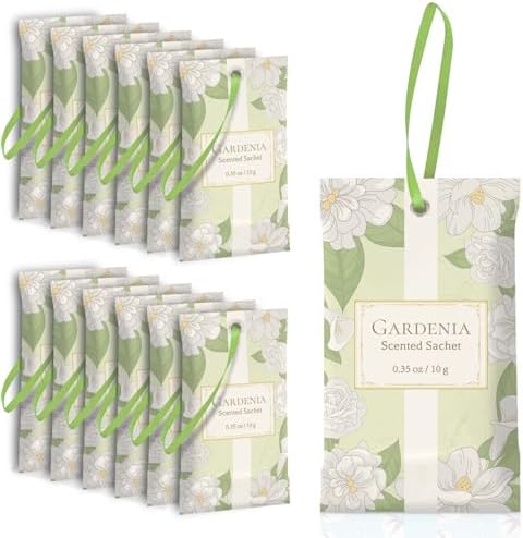 SCENTORINI Scented Sachets for Drawer and Closet, Gardenia Scent 14 Pack