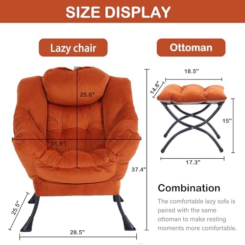 LITA Lazy Chair with Ottoman, Comfy Accent Reading Chair