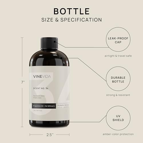 VINEVIDA Fresh Linen Fragrance Oil for Cold Air Diffusers - 16 Fl Oz - Essential Oils for Diffuser Oil Refill & Air Freshener Room Spray