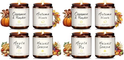 Auelife Fall Candle Set | 8 Pack Scented Candles for Home - Candle Gifts for Women Men, Soy Candles Home Scented | Autumn Fragrance of - Apple Pie/Cinnamon/Harvest/Wreath