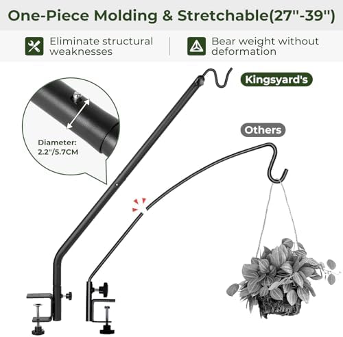 Kingsyard 2 Pack Heavy Duty Deck Hook, 27"-39" Adjustable Metal Deck Railing Hooks for Hanging Bird Feeders, Planters, Suet Baskets, Lanterns, Wind Chimes, Clamp Mounted
