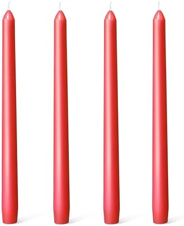 Everymoment Red Taper Candles - 4 Pack 10 Inch Candlesticks - Dripless & Smokeless for 8 Hours - Unscented Paraffin Wax - Ideal for Valentine’s Day Christmas Wedding Halloween Holiday & Home Decor