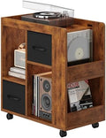 Yaheetech Narrow End Table Storage Drawer Rolling Shelves, Rustic Brown