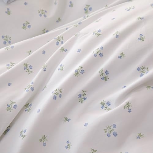 Blue Ruffle Duvet Cover 100% Cotton Twin(68"x86"),Blue Floral