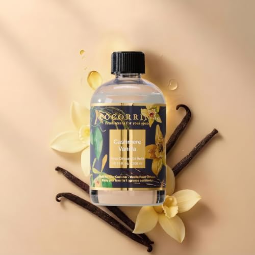Cocorrína Reed Diffuser Refill Cashmere Vanilla 10.15oz (300ml) with 8 Sticks - Premium Long-Lasting Scented Oil Home Fragrance for Bedroom, Bathroom Home Decor
