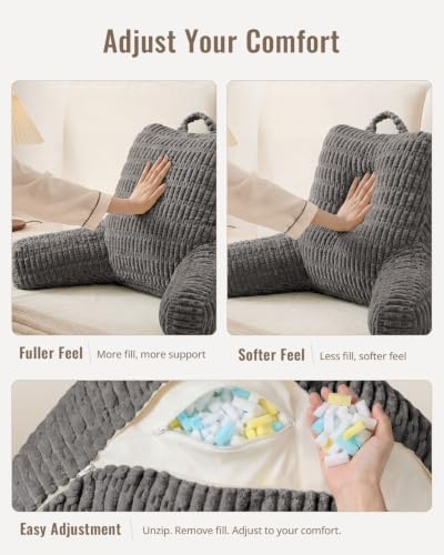 Blissful Diary Reading Pillow for Bed, Back Pillow Sitting Up, Dark Gray