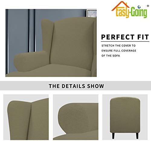 Easy-Going Stretch Large Wingback Chair Sofa Slipcover Khaki