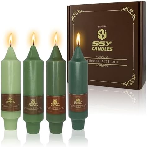 NJAO HOO Green Short Taper Candle 5 Inch Candlesticks Unscented Dripless Gradient Colored Tapered Candle Set for Home Decor Wedding Party Dinner Candles, 4 Pack