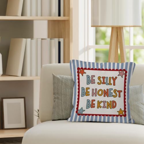 Inspirational Boho Nursery Blue Striped Star Throw Pillow Cover 18x18
