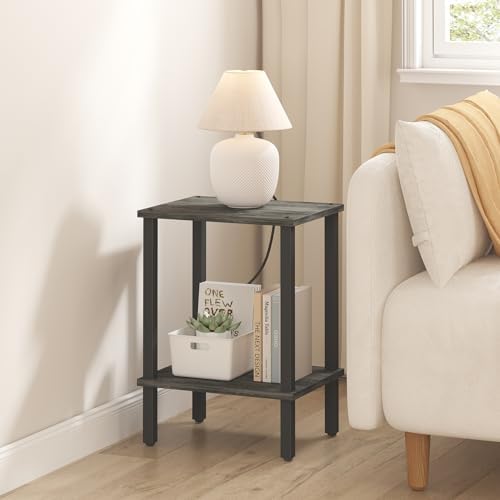 TUTOTAK End Table, Set of 2, Side Table, Nightstand, 2-Tier Storage Shelf