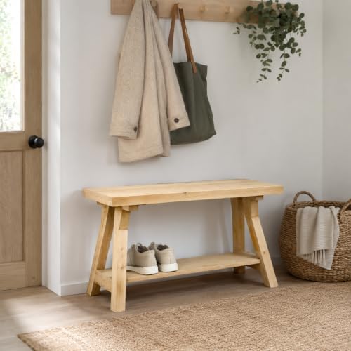 SwallowLiving Solid Wood Entryway Bench 30" Farmhouse A-Frame Shelf
