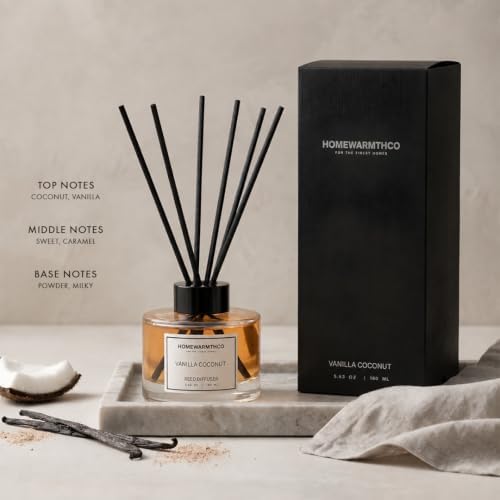 Vanilla Coconut & Citrus Reed Diffuser Set - Luxury Fragrance Reed Diffusers for Home. Office, Bathroom, Kitchen and Home Decor - Long-Lasting Scent with Non-Toxic Oils (5.63 oz, 160ml)